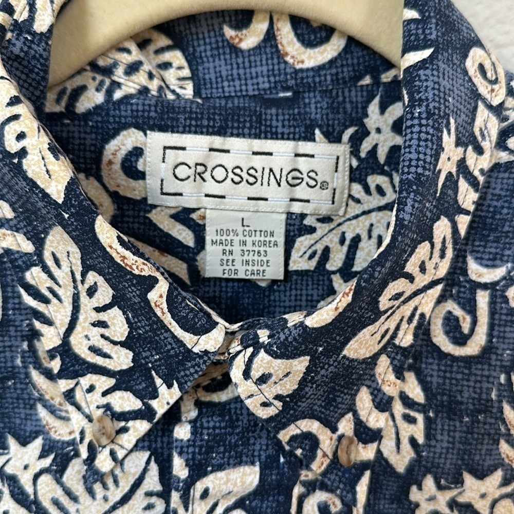 Blue and tan short sleeve Hawaiian shirt SZ L - Picture 2 of 9